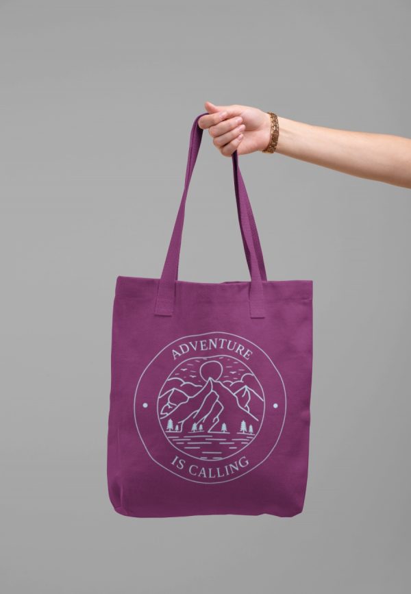 Adventure is calling tote bag with mountain scene