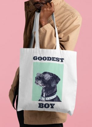 Goodest Boy Tote bag with dog in sun glasses image