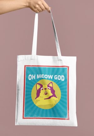 oh meow god tote bag with cat image