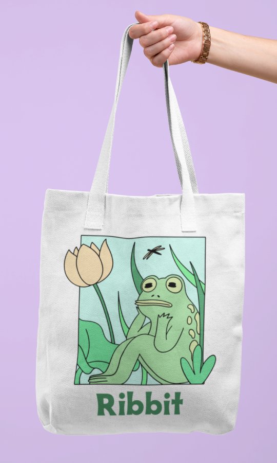 Ribbit tote bag with frog in reeds image