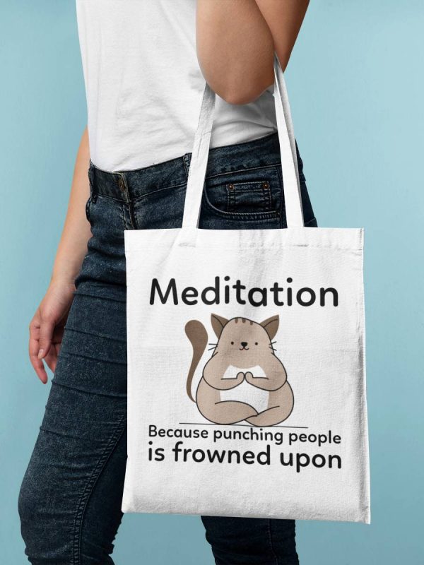 Meditation tote bag with text and animal image