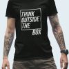 man wearing think outside the box T-shirt design