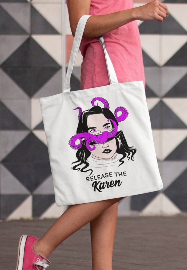 release the karen tote bag with woman image