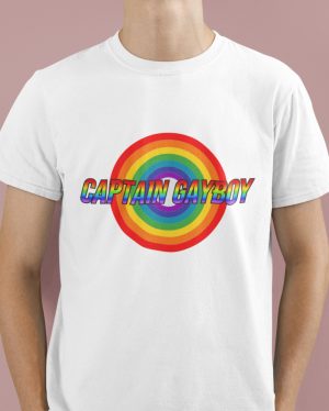 Captain Gayboy Tshirt with text and shield image