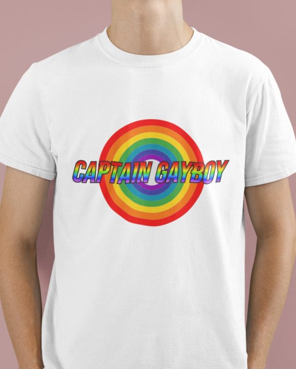 Captain Gayboy Tshirt with text and shield image