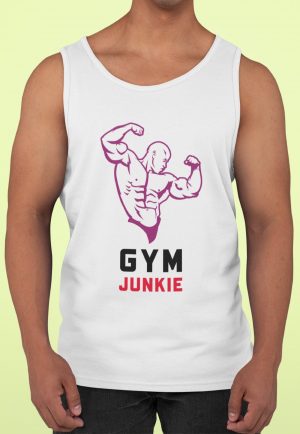 gym junkie vest with flexing man image