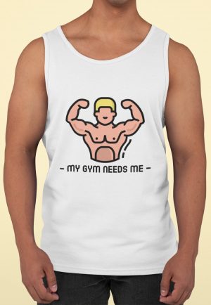 Gym Needs Me vest with flexing man image