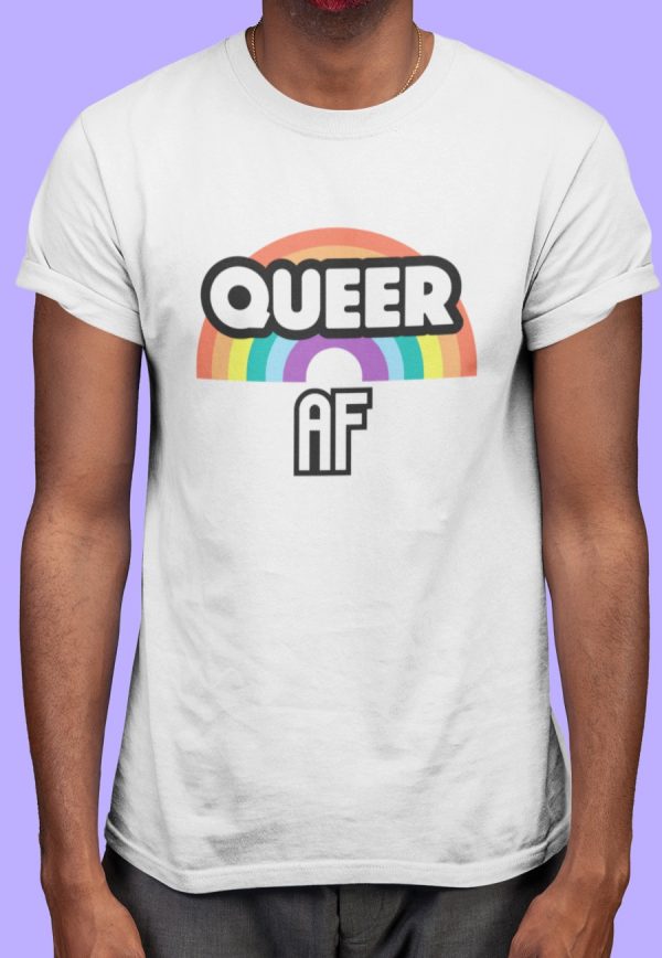Queer AF tshirt with rainbow image