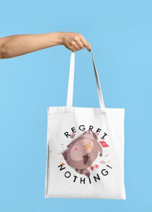 Regret Nothing Tote BAG design with racoon image