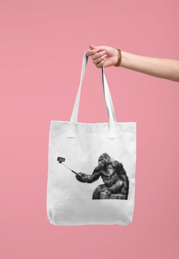 Gorilla Selfie tote bag with gorilla image