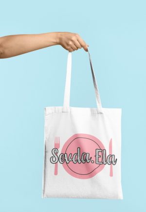 Tote bag featuring sevda.ela logo in pink.
