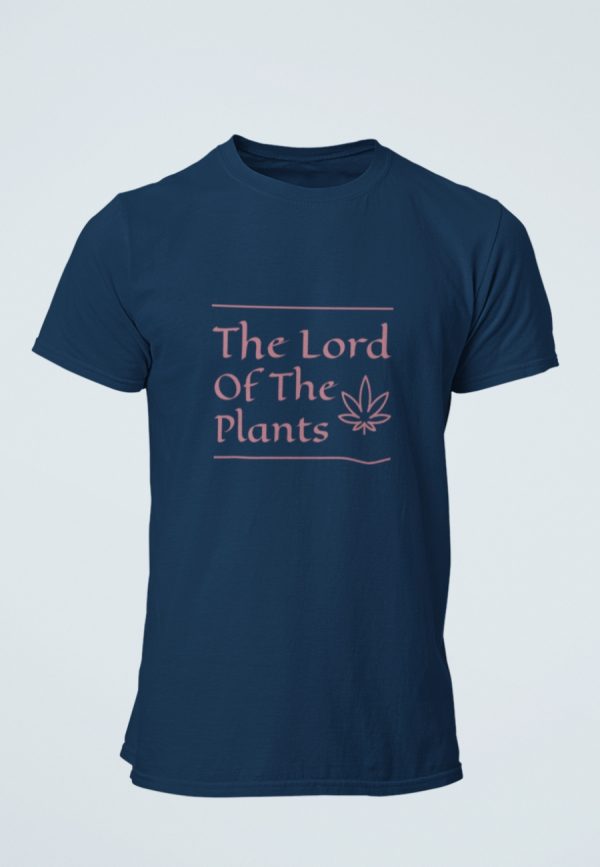 the lord of the plants tshirt design on a navy shirt