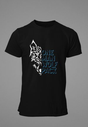 one man wolf pack tshirt design on a black shirt