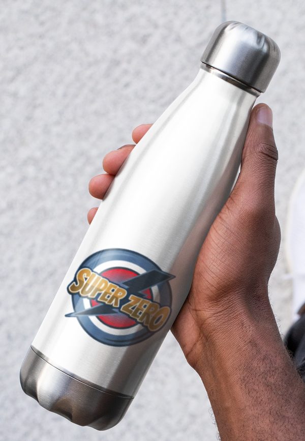 Water bottle with super zero design.