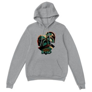 Hoodie with text reading "warm or cold" featuring sci fi bounty hunter image.