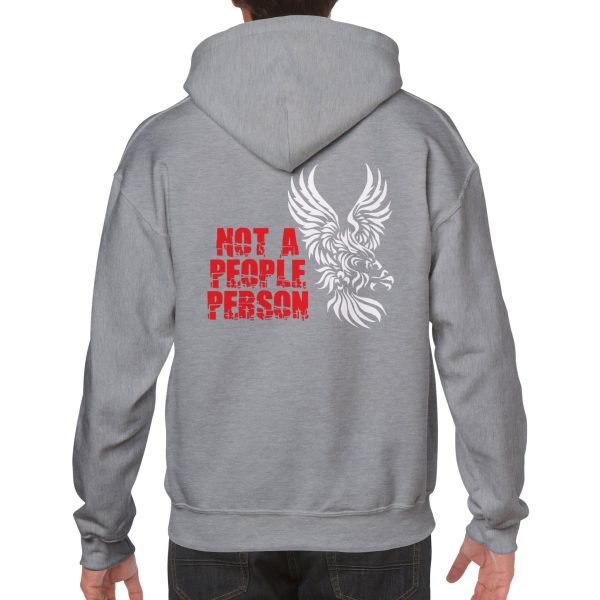 Hoodie with an eagle image and text reading "not a people person"