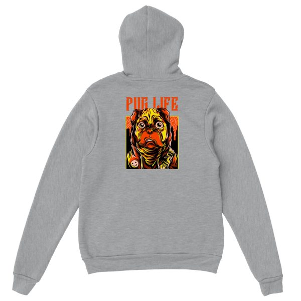 Hoodie with Pug Life design printed on the back.