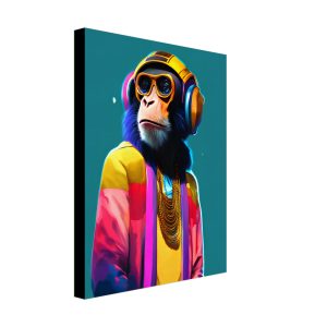 Super rich monkey wearing headphones and clothes.