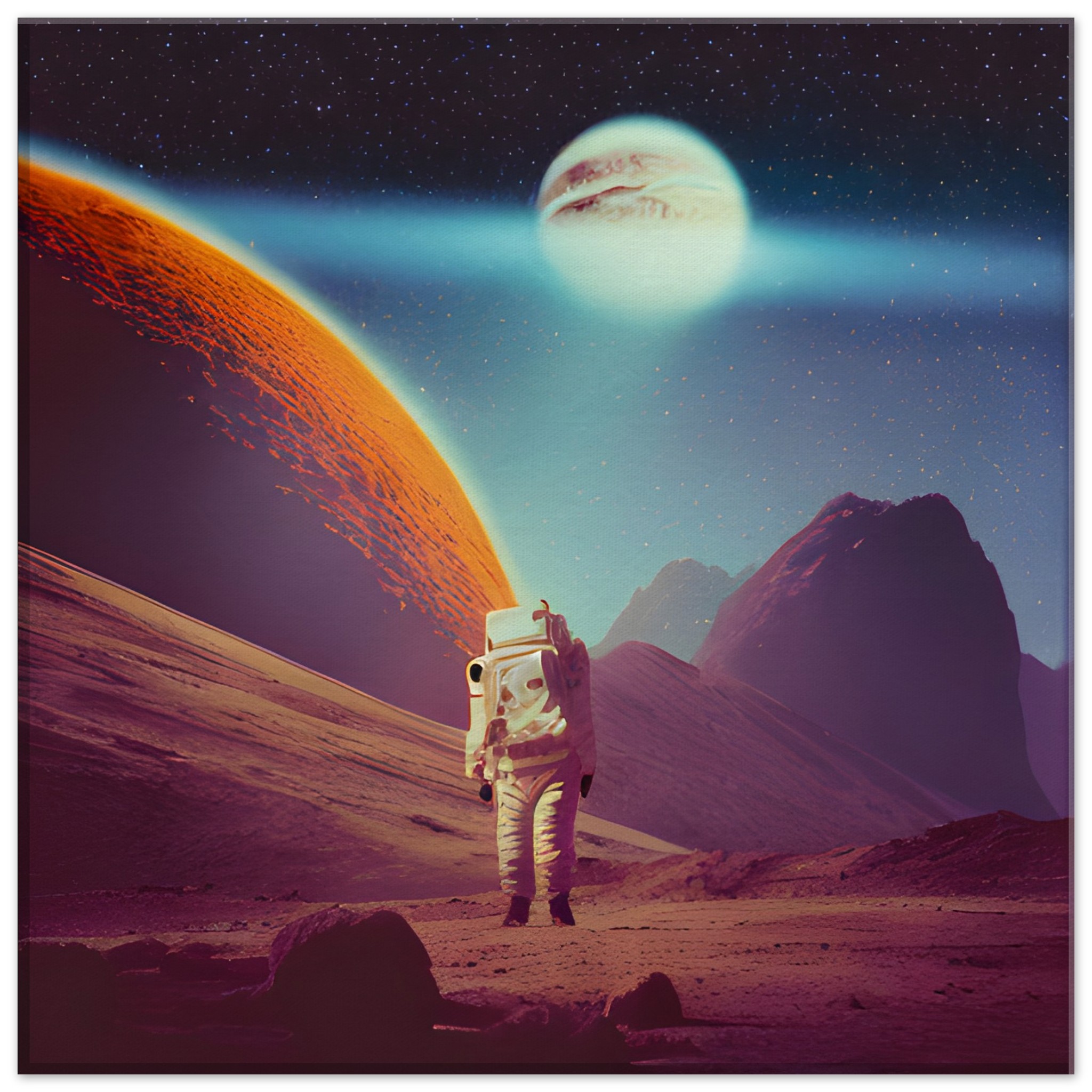 Astronaut walking on another planet canvas print