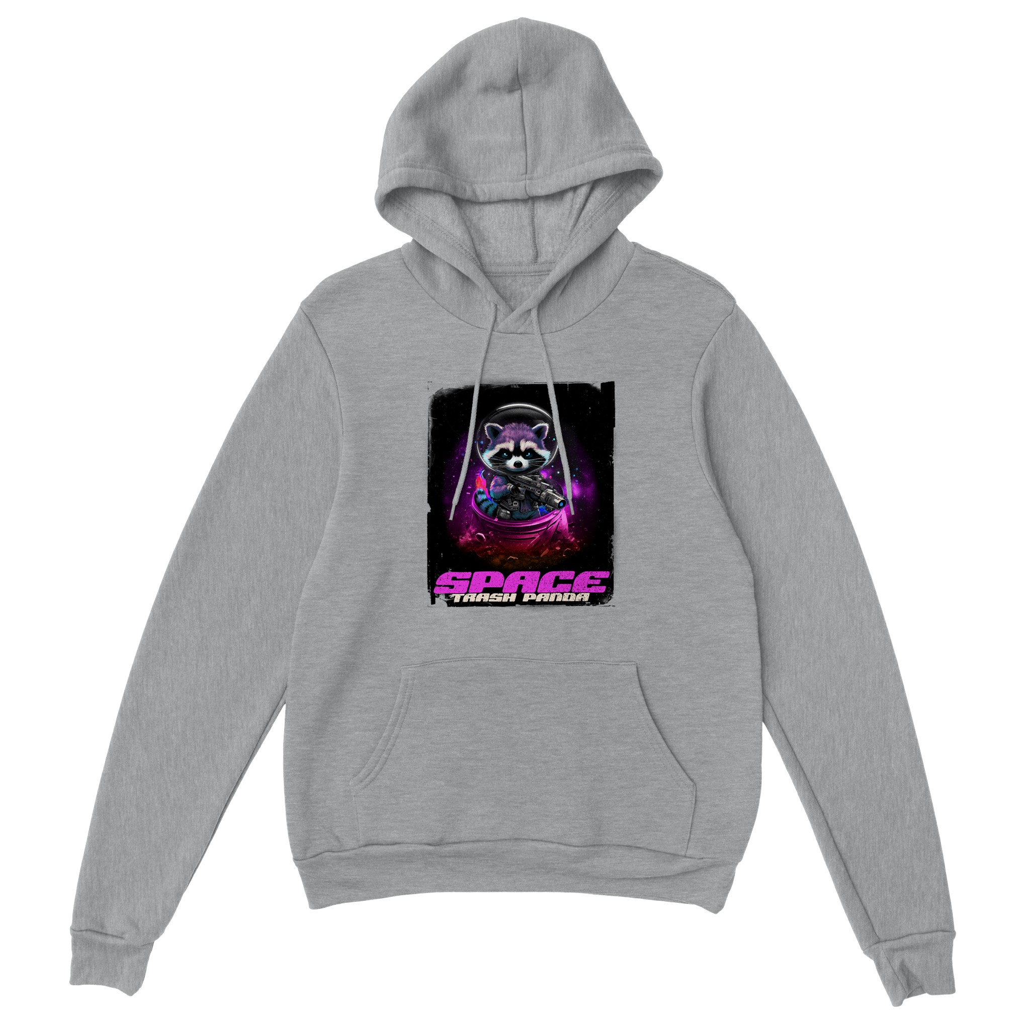 space trash panda design on a hoodie