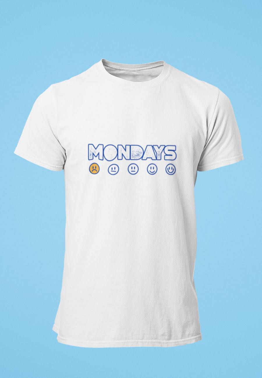 Mondays Tshirt design featuring a smiley face rating