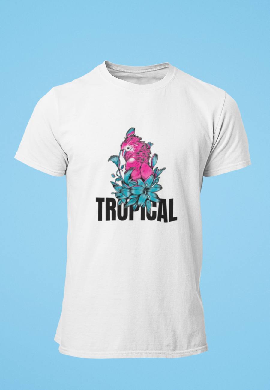 Tropical tshirt design featuring a parrot image