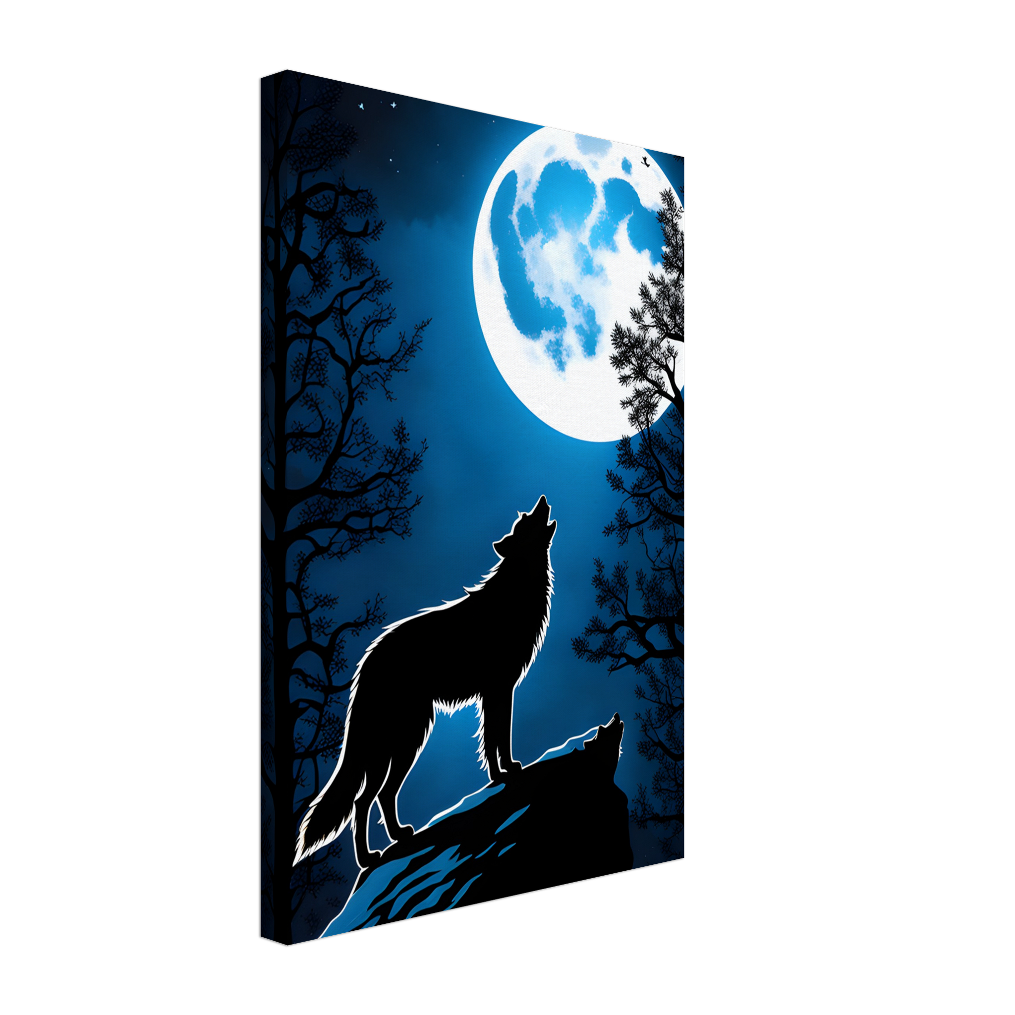 Wolf howling at the moon canvas.